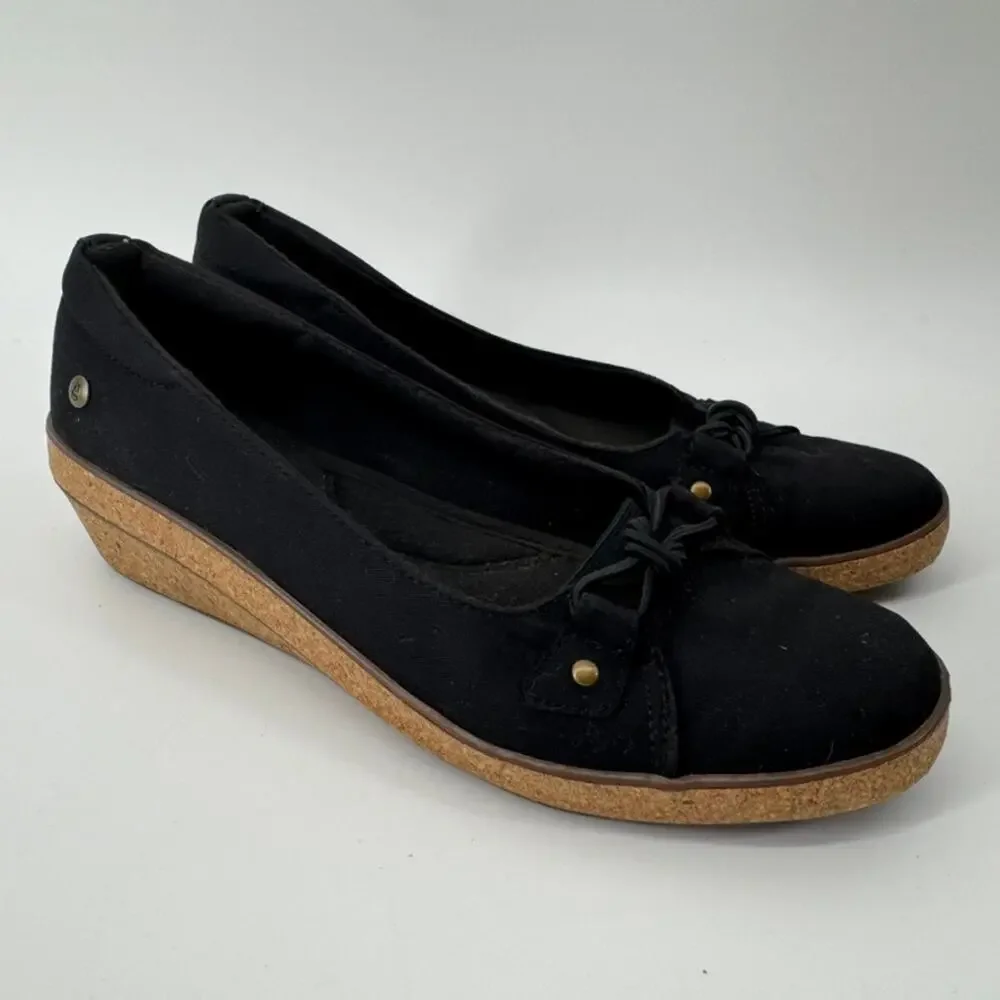 Grasshoppers Black Canvas Cork Wedge Ballet Flats Comfort Shoes Women 7.5M